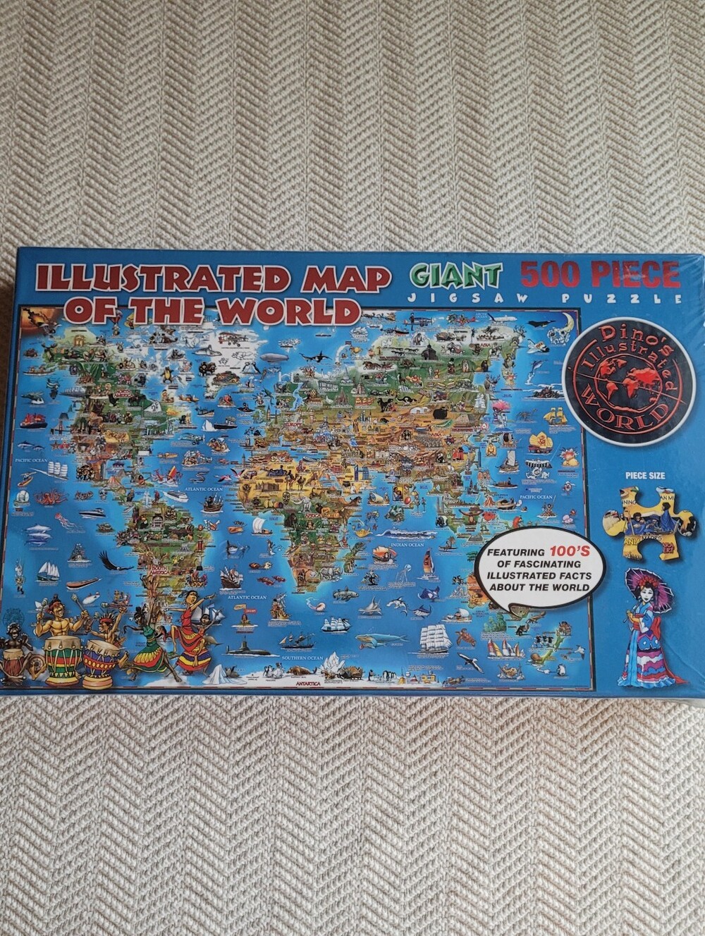 NEW SEALED Dino’s Illustrated Map Of The World 500 Pc 3FT x 2FT GIANT Puzzle